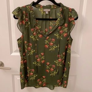 JCREW $85 Point Sur sleeveless tie-neck floral top In Green
